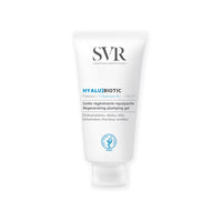 SVR Mini [HYALU]Biotic regenerating plumping gel in a white squeeze tube with blue text and a clear cap.